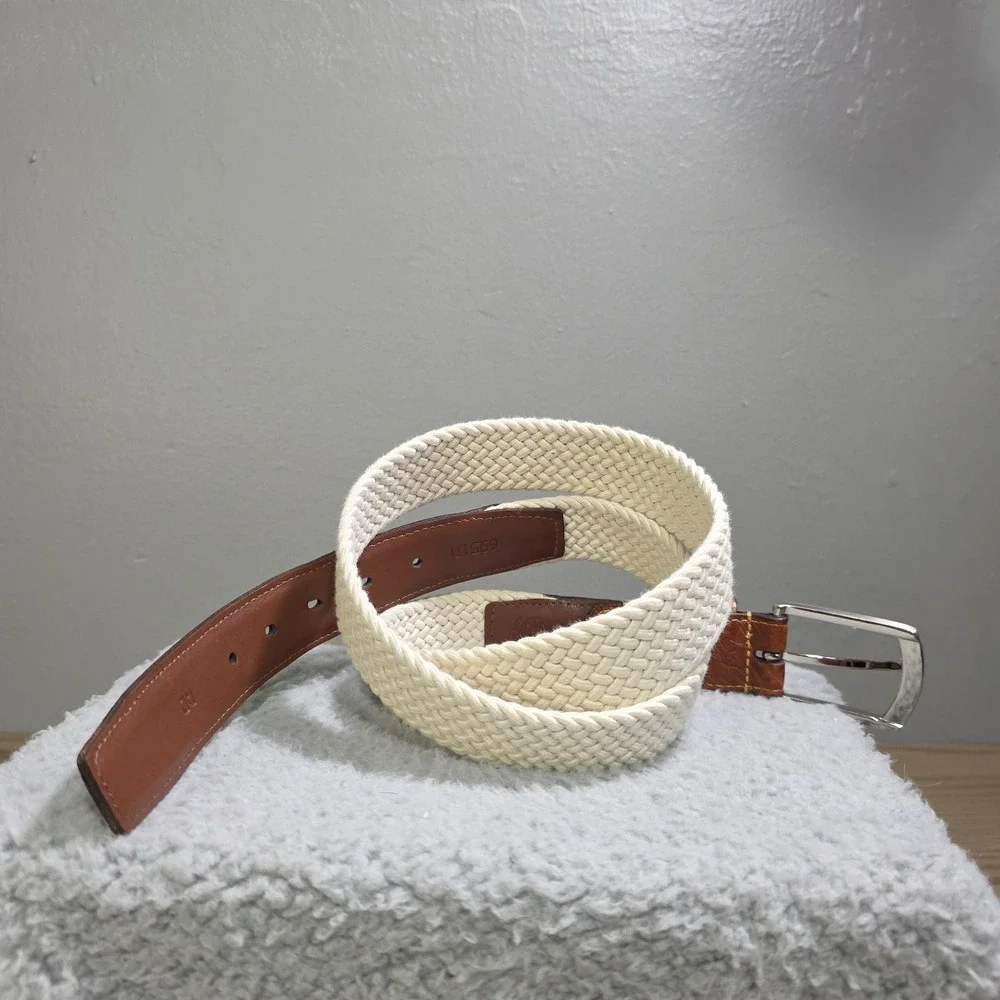 Lot of 2 Torino Men's Size 40 Cream & Beige Leather Breaded Belts Dressy Classic